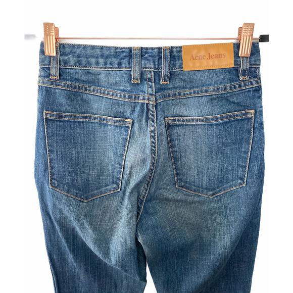 Acne Studios High Rise Jeans Frayed Hem Crop Blue Premium Denim Size 28 - Picture 5 of 9